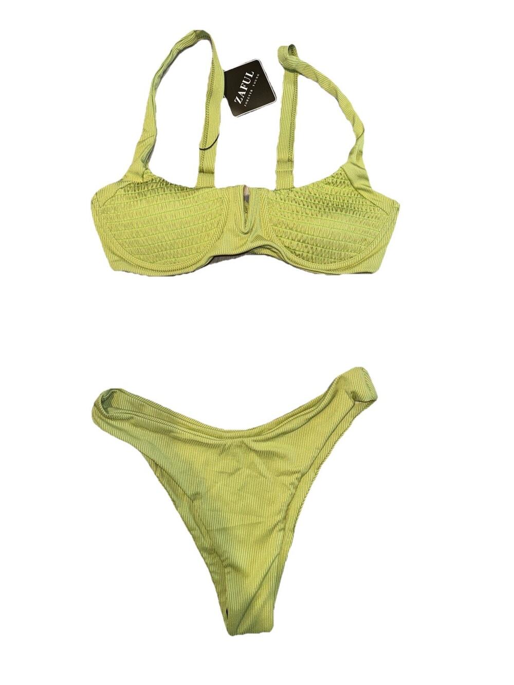 NWT Zaful Ribbed Lime Green Underwire Bikini Set Women’s Size US 4 EU 36